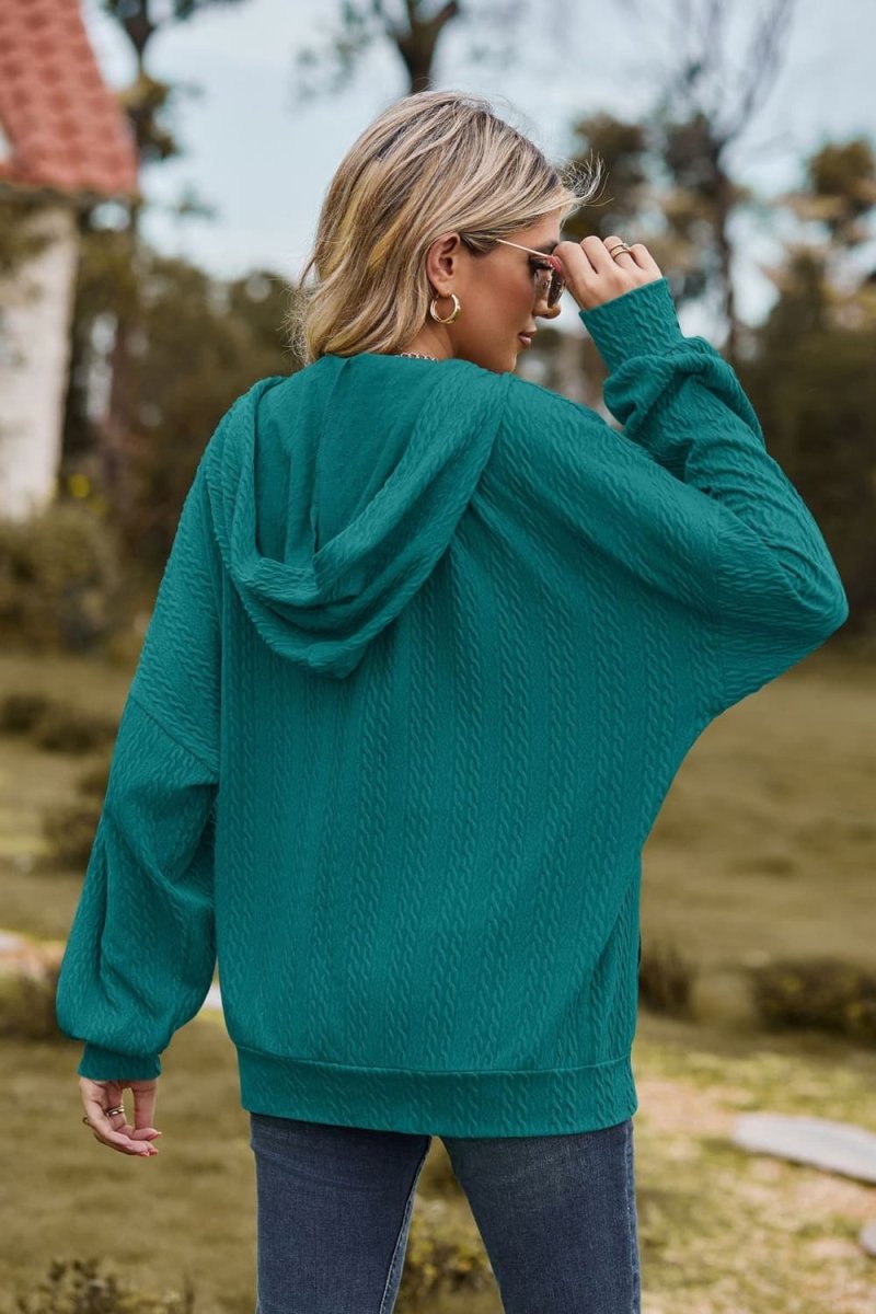 Cable - Knit Long Sleeve Hooded Jacket - Outerwear