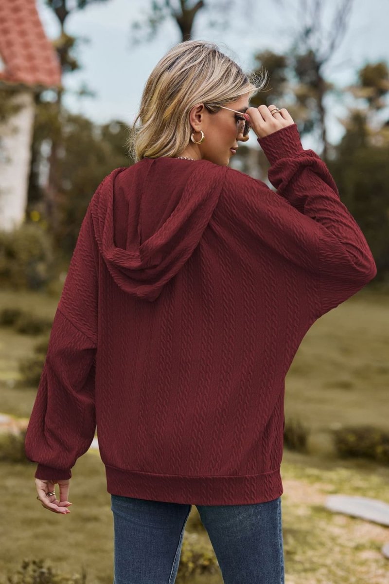 Cable - Knit Long Sleeve Hooded Jacket - Outerwear