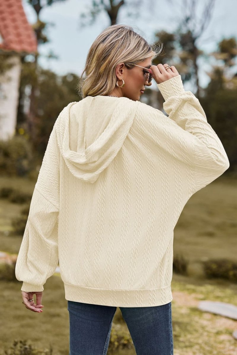 Cable - Knit Long Sleeve Hooded Jacket - Outerwear