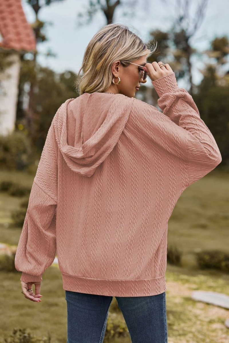 Cable - Knit Long Sleeve Hooded Jacket - Outerwear