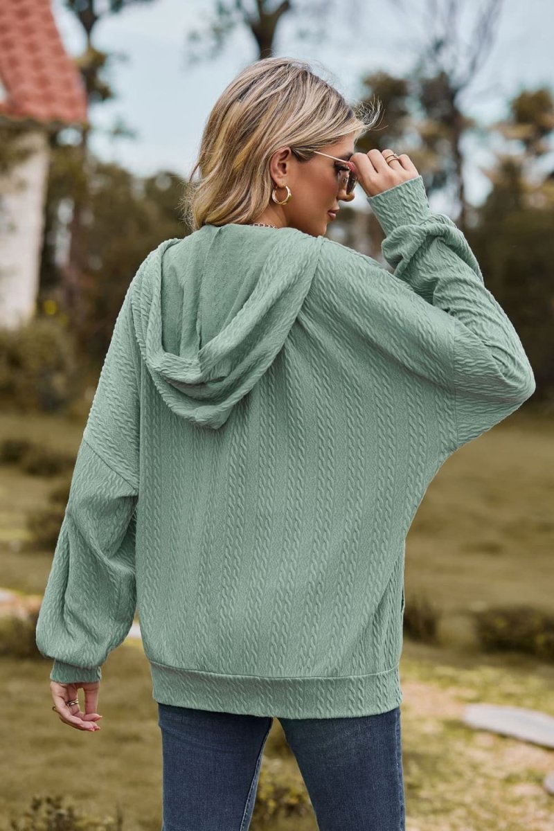 Cable - Knit Long Sleeve Hooded Jacket - Outerwear