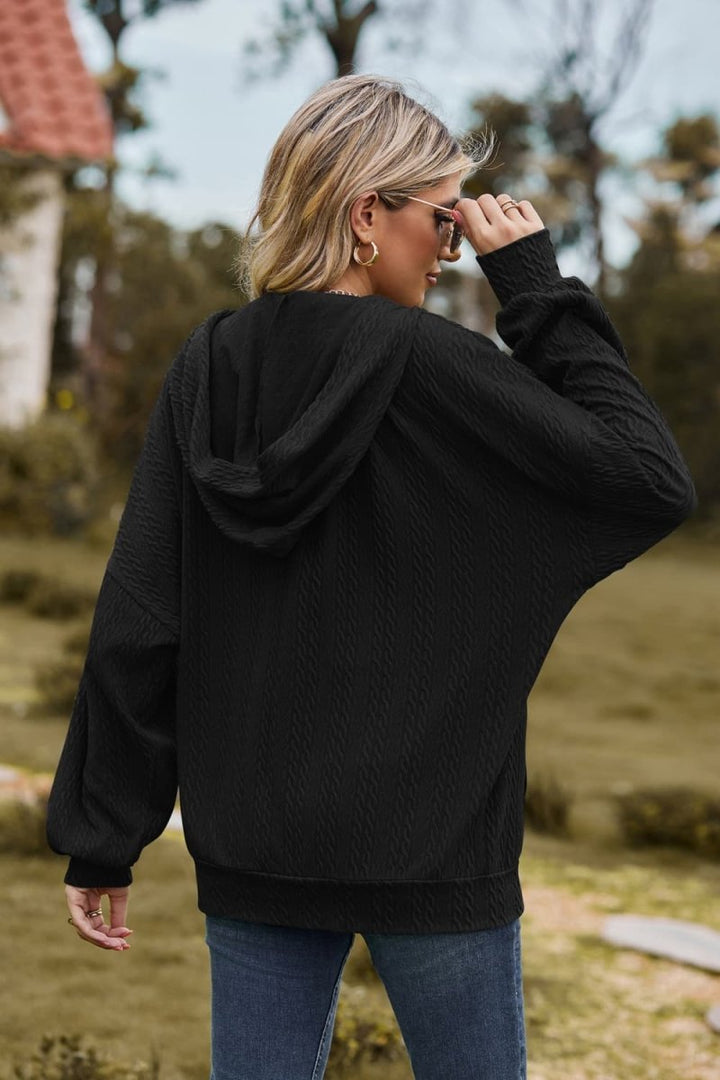 Cable - Knit Long Sleeve Hooded Jacket - Outerwear