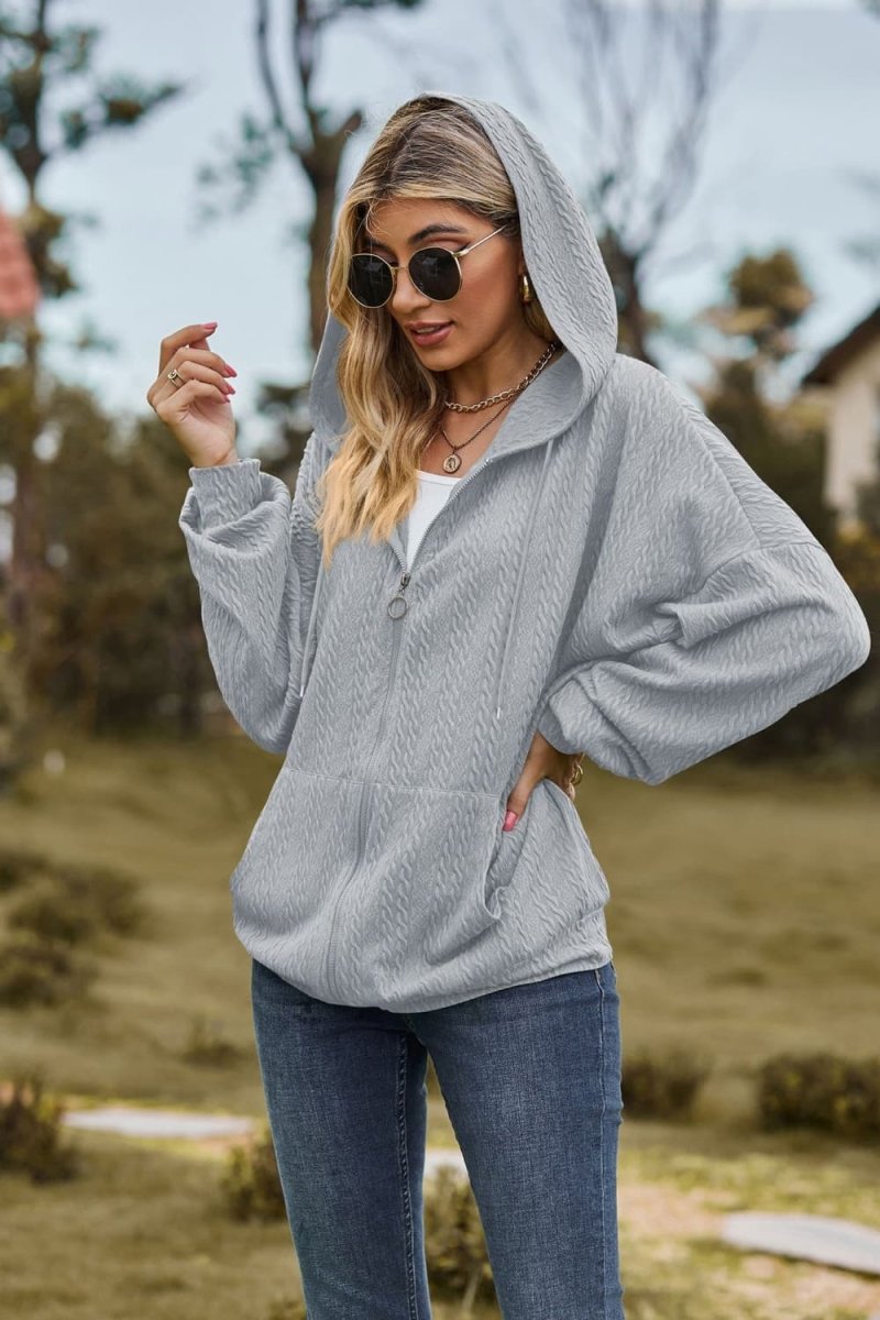 Cable - Knit Long Sleeve Hooded Jacket - Outerwear
