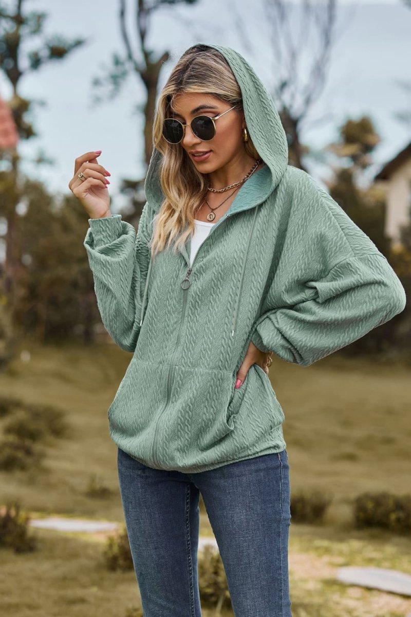 Cable - Knit Long Sleeve Hooded Jacket - Outerwear