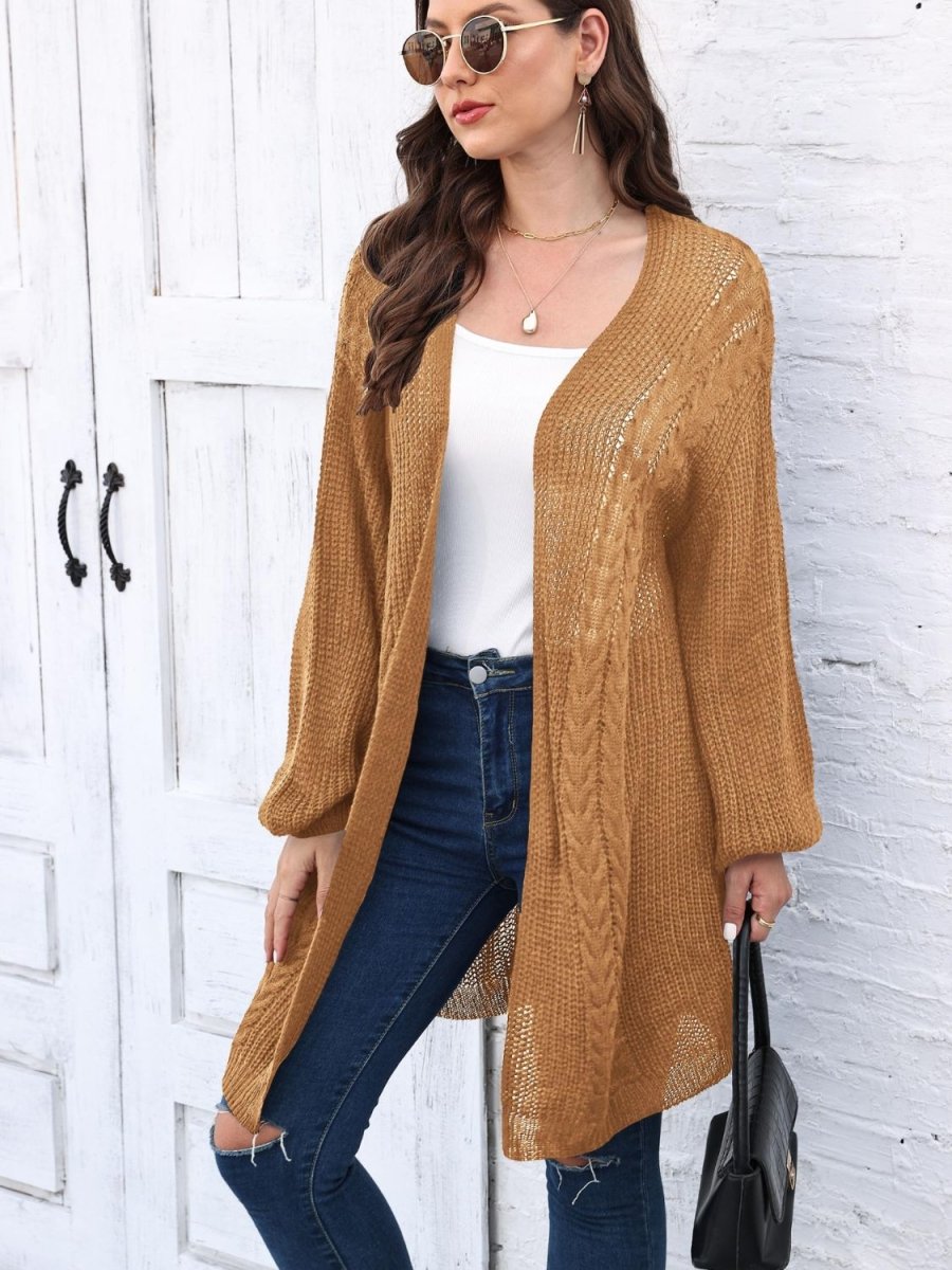 Cable - Knit Open Front Long Sleeve Cardigan - Outerwear