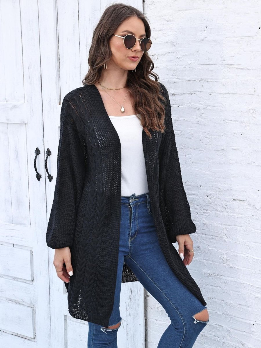 Cable - Knit Open Front Long Sleeve Cardigan - Outerwear