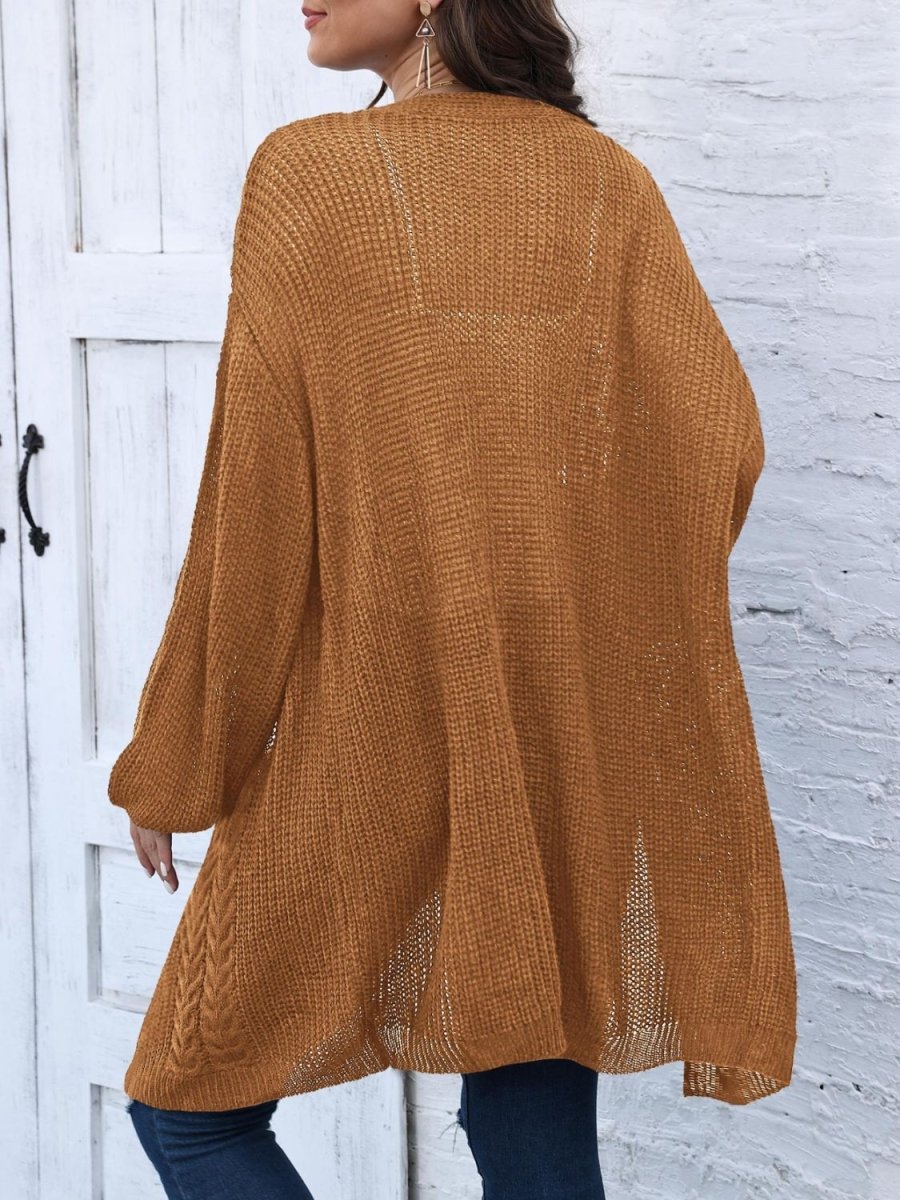 Cable - Knit Open Front Long Sleeve Cardigan - Outerwear