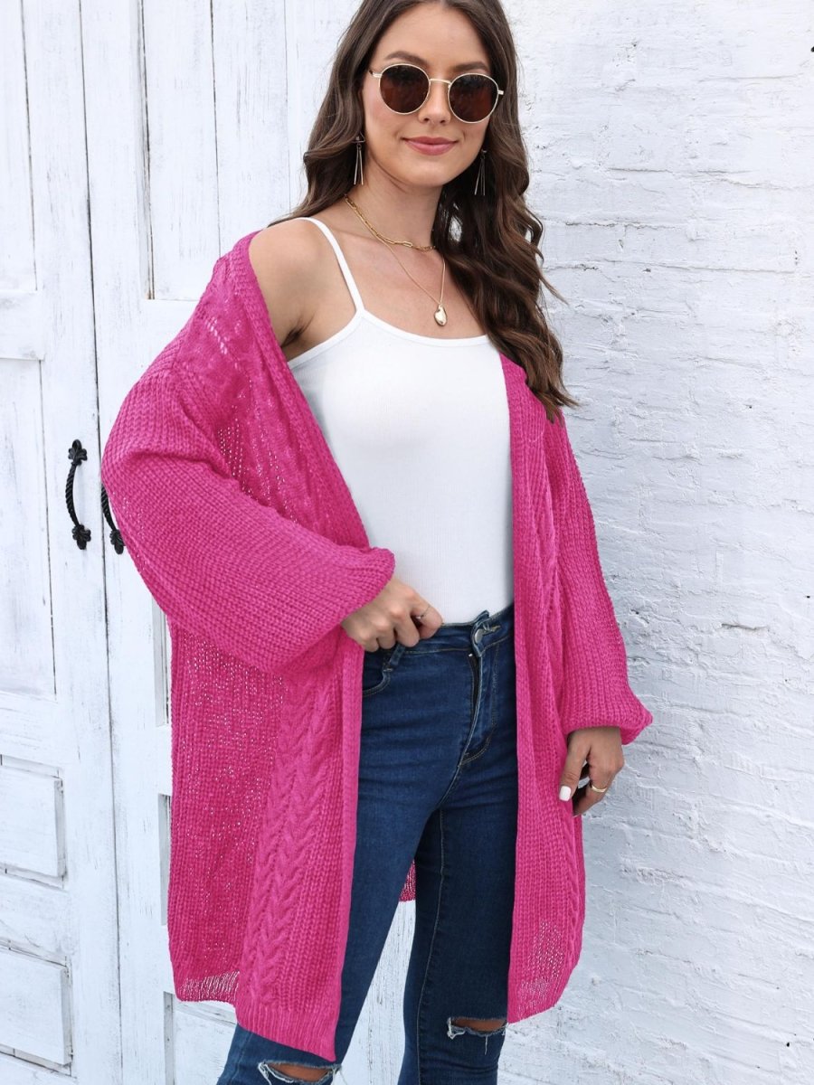 Cable - Knit Open Front Long Sleeve Cardigan - Outerwear