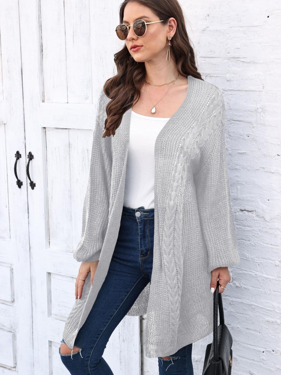 Cable - Knit Open Front Long Sleeve Cardigan - Outerwear