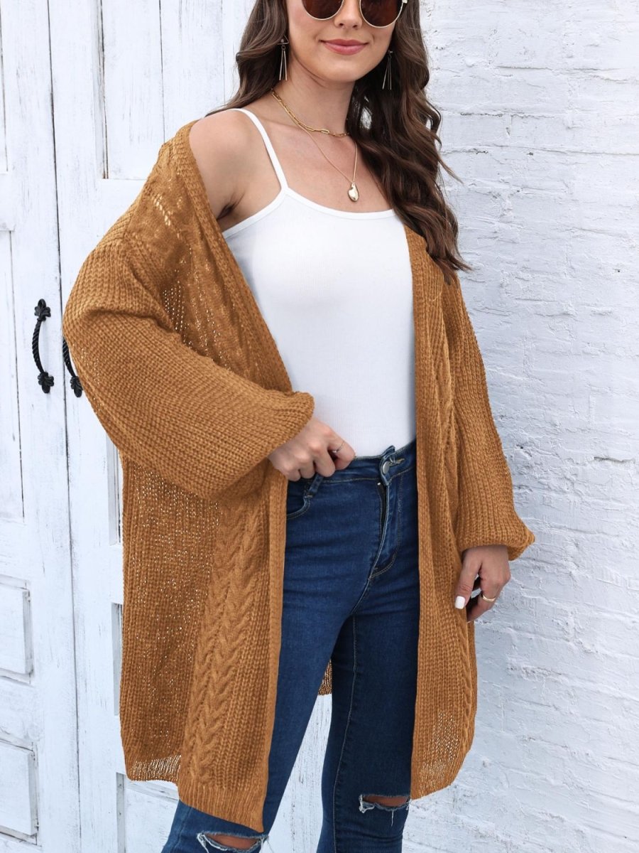 Cable - Knit Open Front Long Sleeve Cardigan - Outerwear