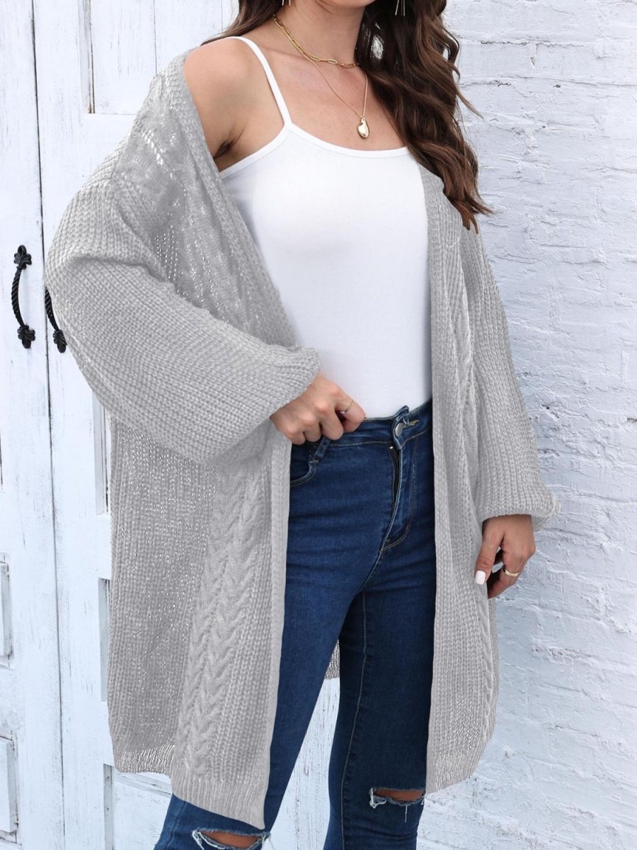 Cable - Knit Open Front Long Sleeve Cardigan - Outerwear