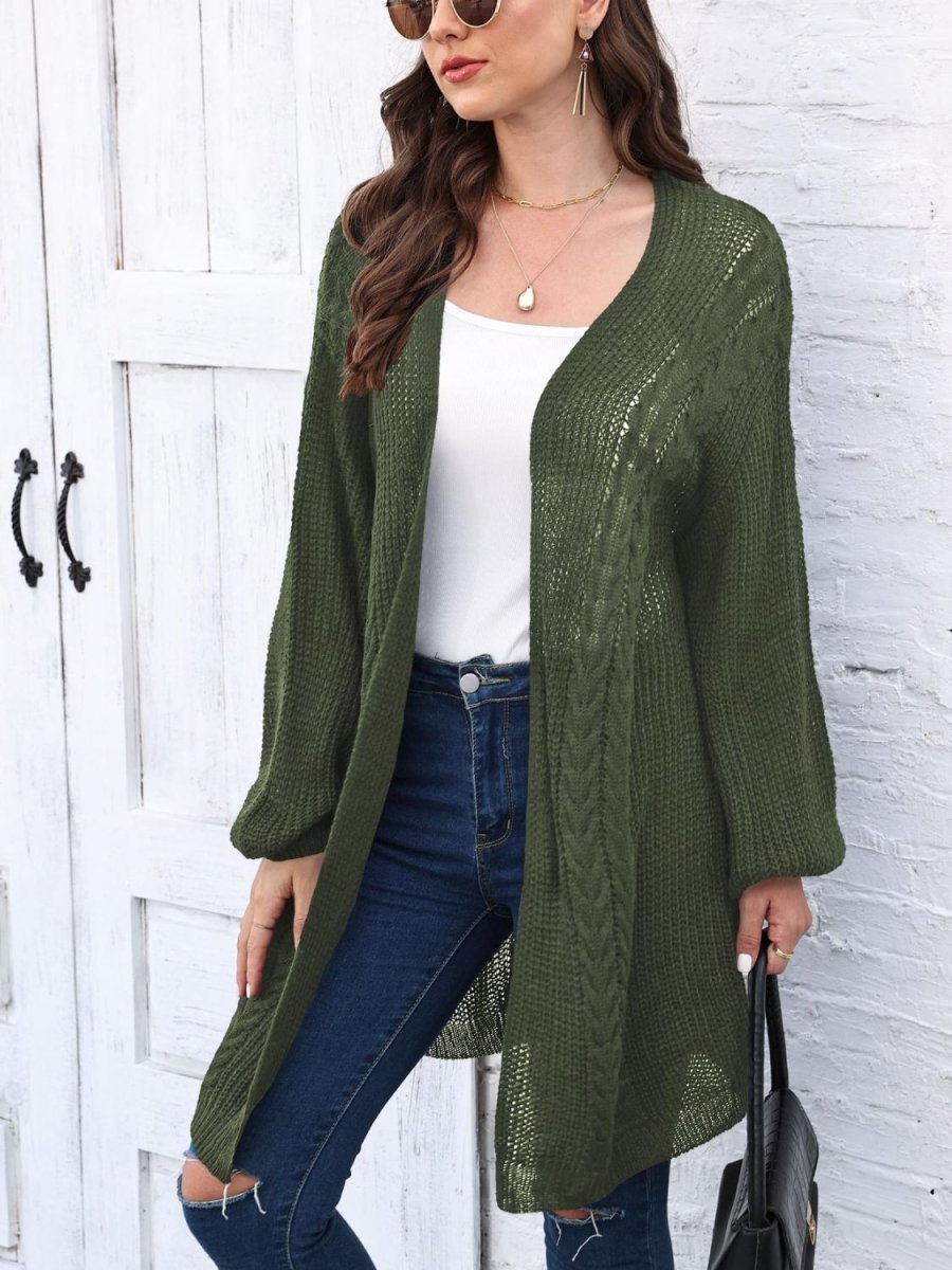 Cable - Knit Open Front Long Sleeve Cardigan - Outerwear