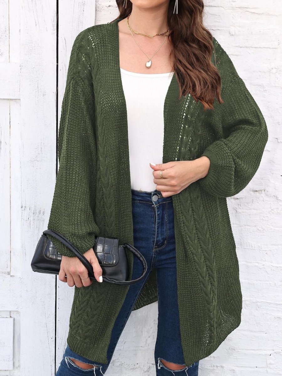 Cable - Knit Open Front Long Sleeve Cardigan - Outerwear