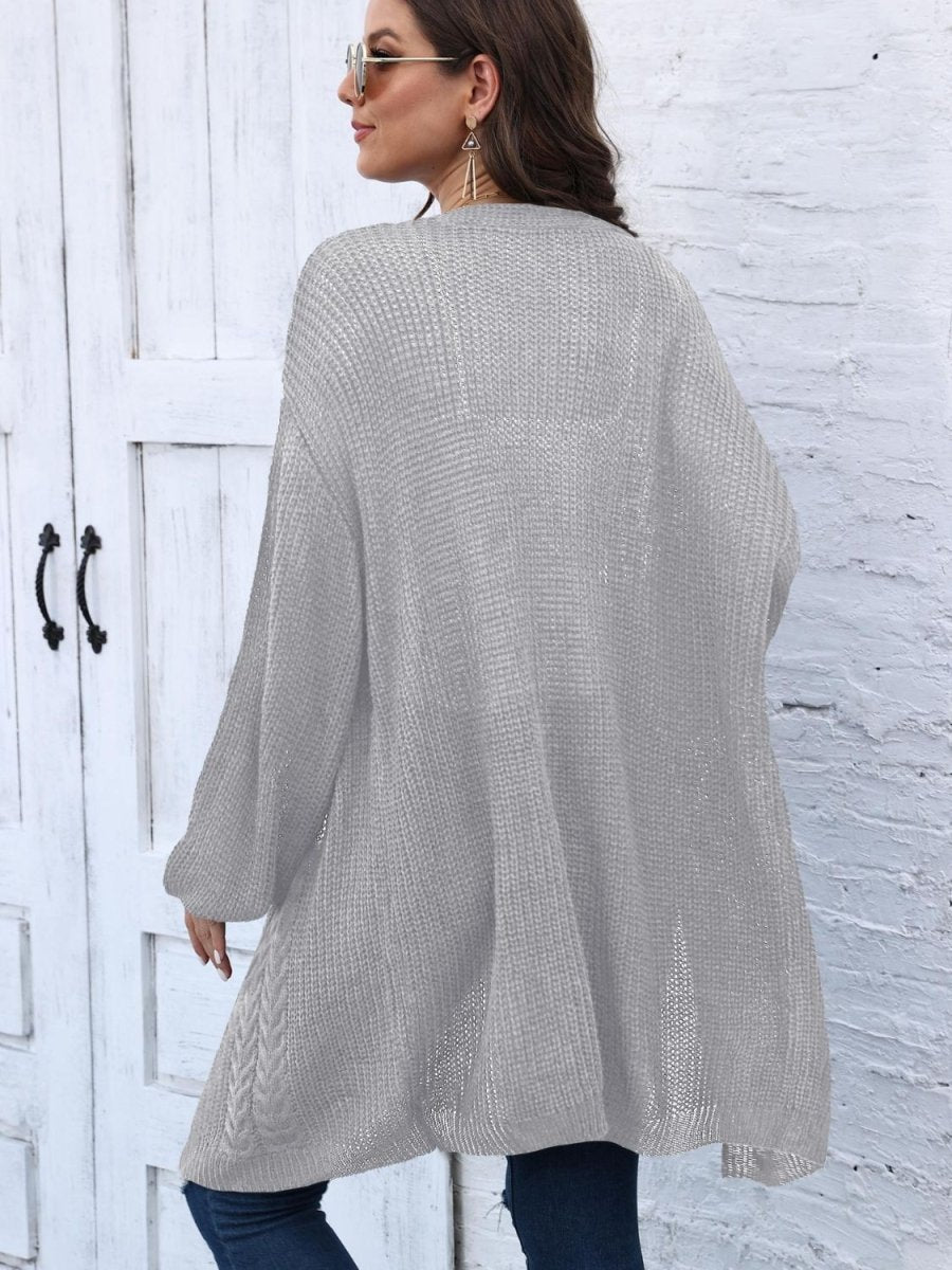 Cable - Knit Open Front Long Sleeve Cardigan - Outerwear