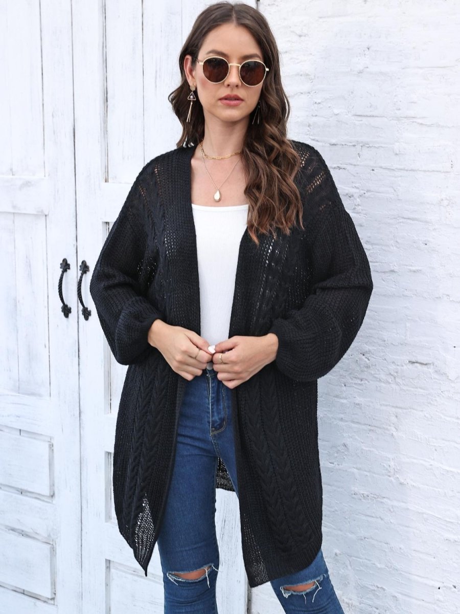 Cable - Knit Open Front Long Sleeve Cardigan - Outerwear