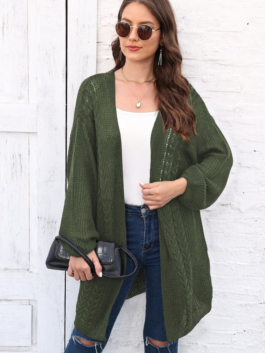 Cable - Knit Open Front Long Sleeve Cardigan - Outerwear