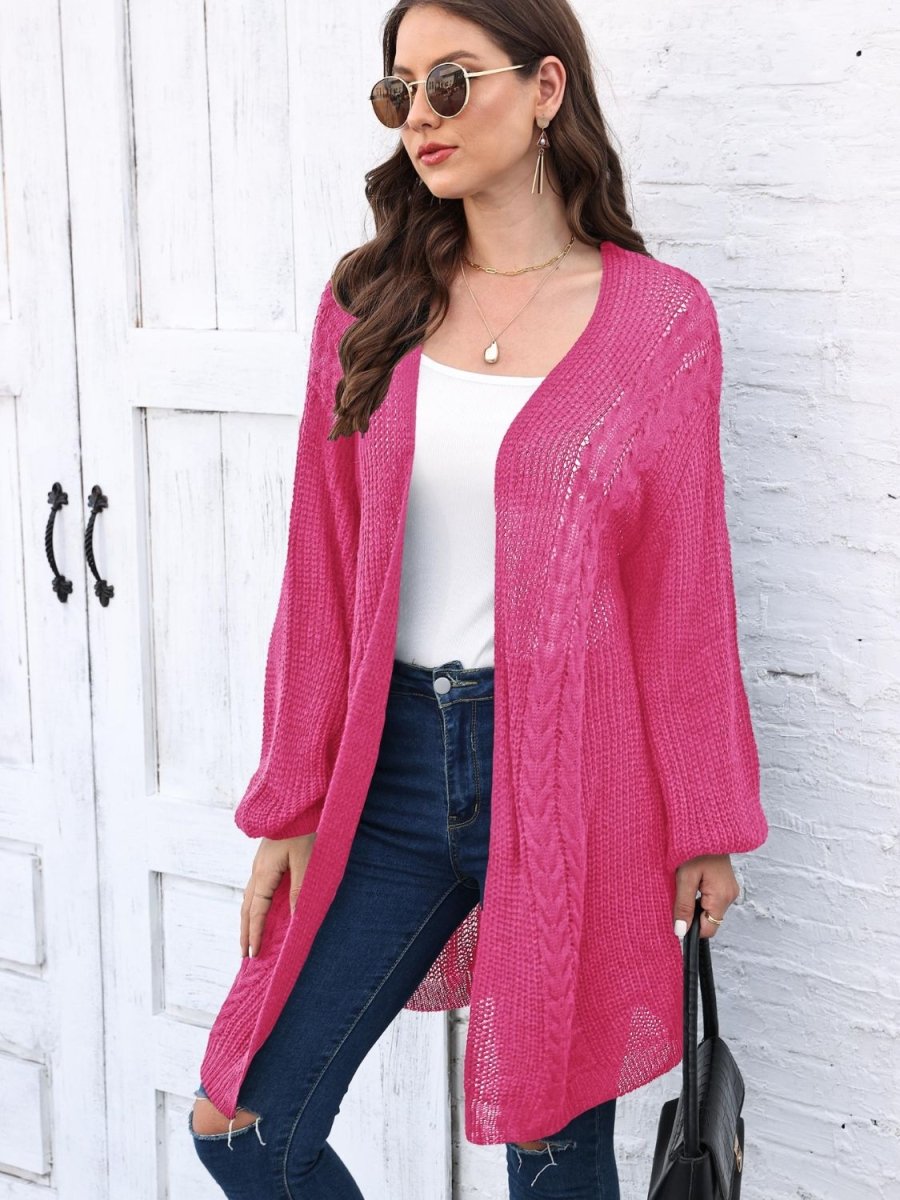 Cable - Knit Open Front Long Sleeve Cardigan - Outerwear