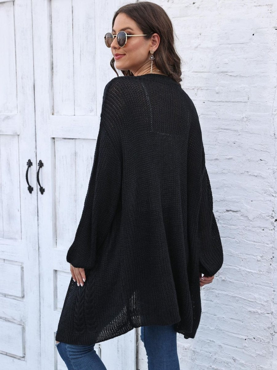 Cable - Knit Open Front Long Sleeve Cardigan - Outerwear
