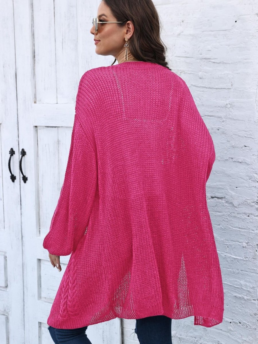 Cable - Knit Open Front Long Sleeve Cardigan - Outerwear