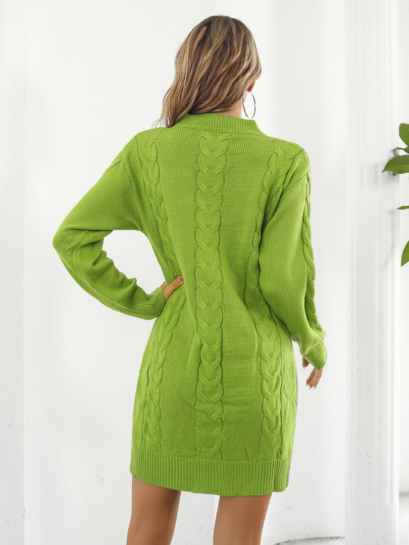 Cable - Knit Round Neck Sweater Dress - Sweater Dress