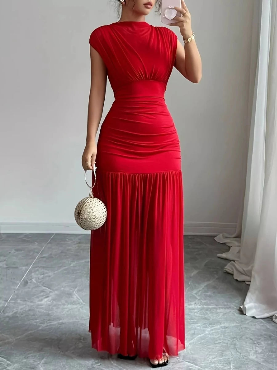 Cap Sleeve Ruched Maxi Dress - 
