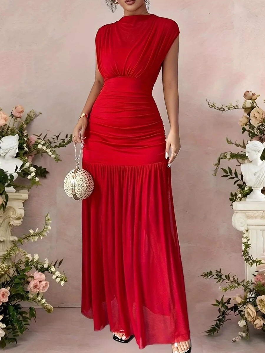 Cap Sleeve Ruched Maxi Dress - 