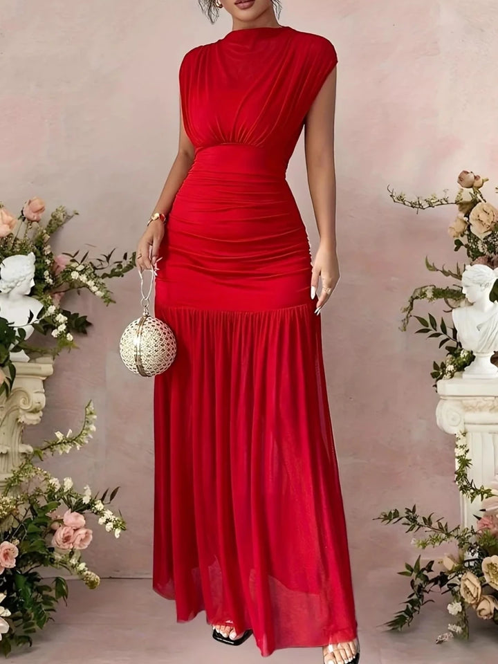 Cap Sleeve Ruched Maxi Dress - 