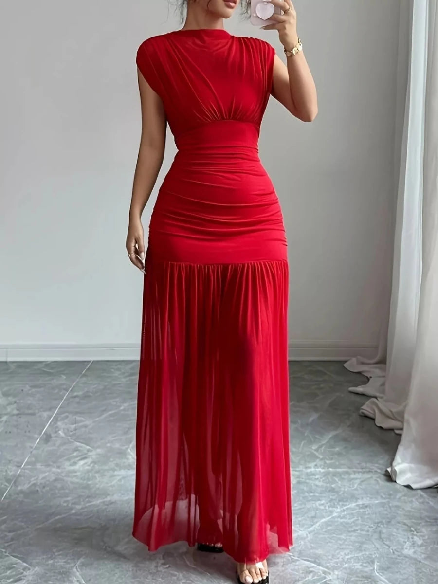 Cap Sleeve Ruched Maxi Dress - 