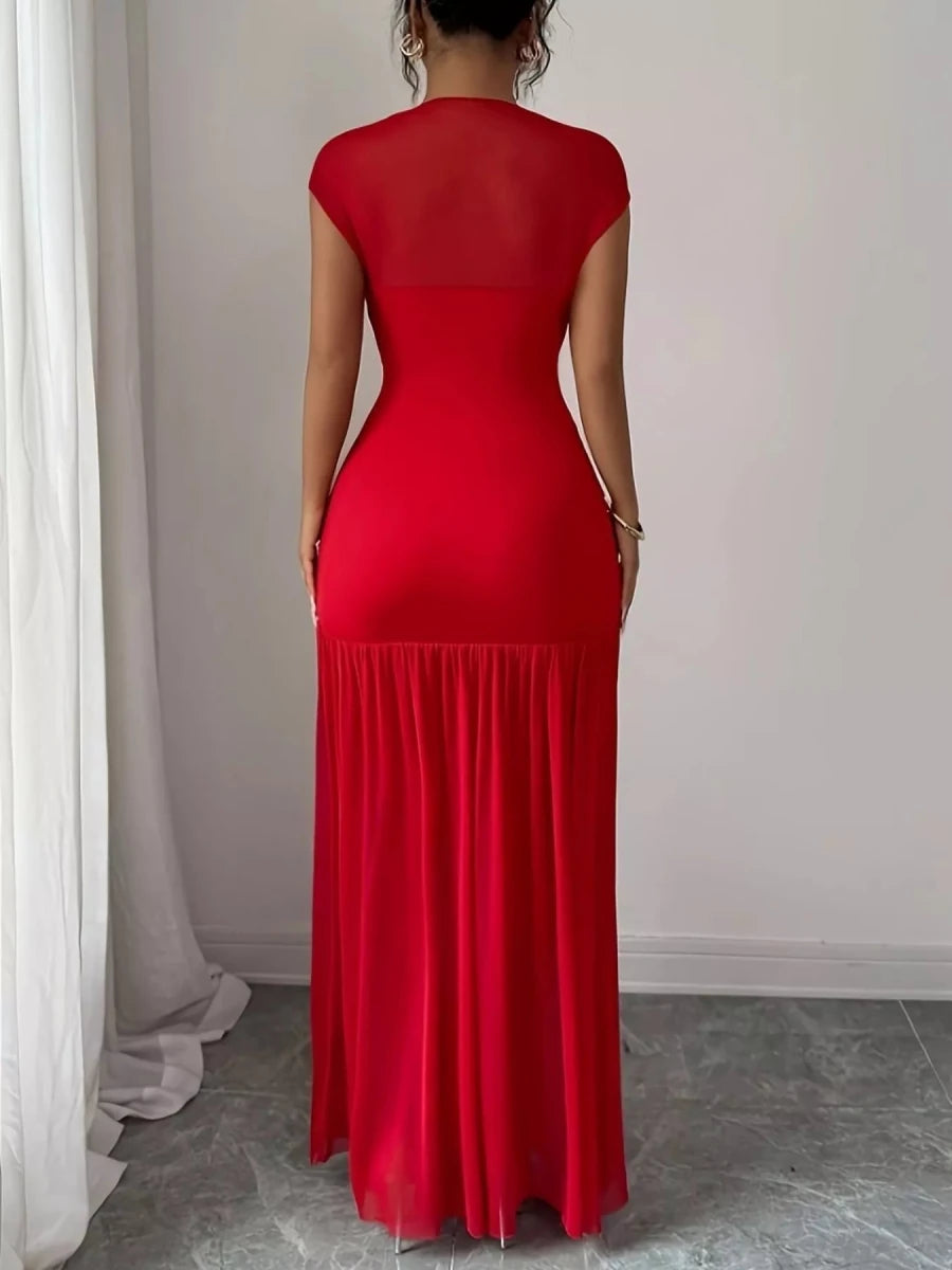Cap Sleeve Ruched Maxi Dress - 
