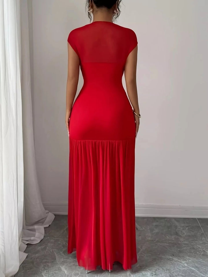 Cap Sleeve Ruched Maxi Dress - 