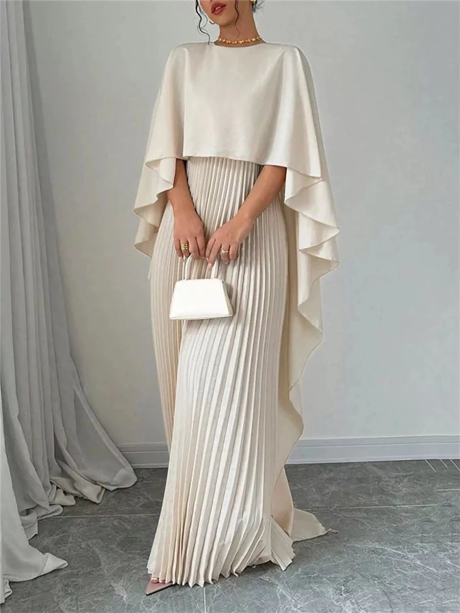 Cape Pleated Maxi Dress - 