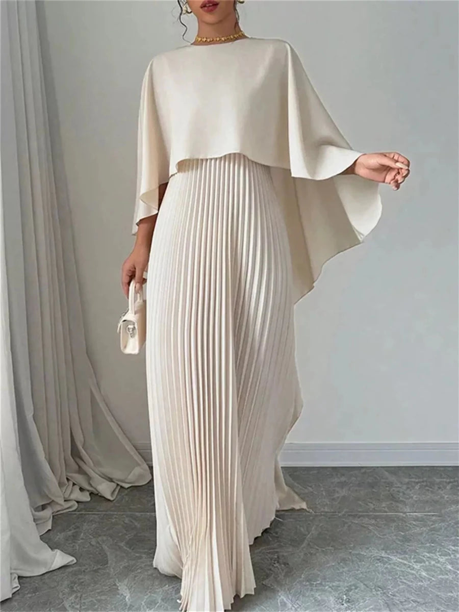 Cape Pleated Maxi Dress - 