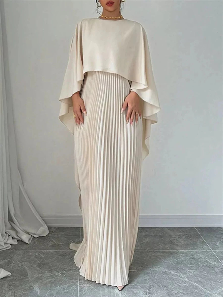Cape Pleated Maxi Dress - 