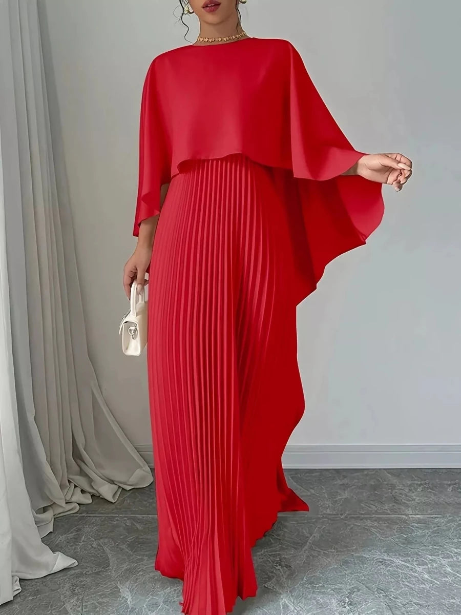 Cape Pleated Maxi Dress - 
