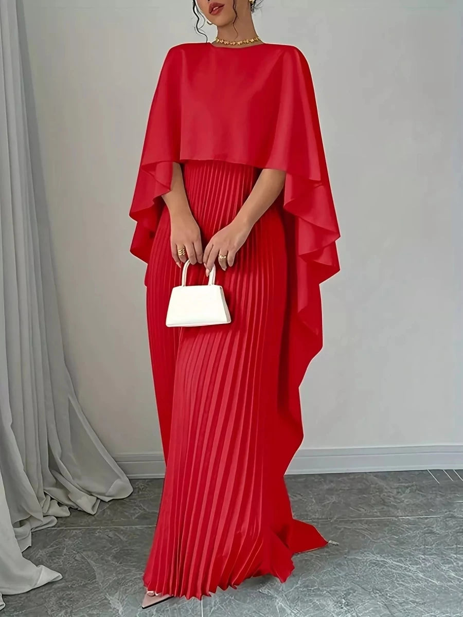 Cape Pleated Maxi Dress - 