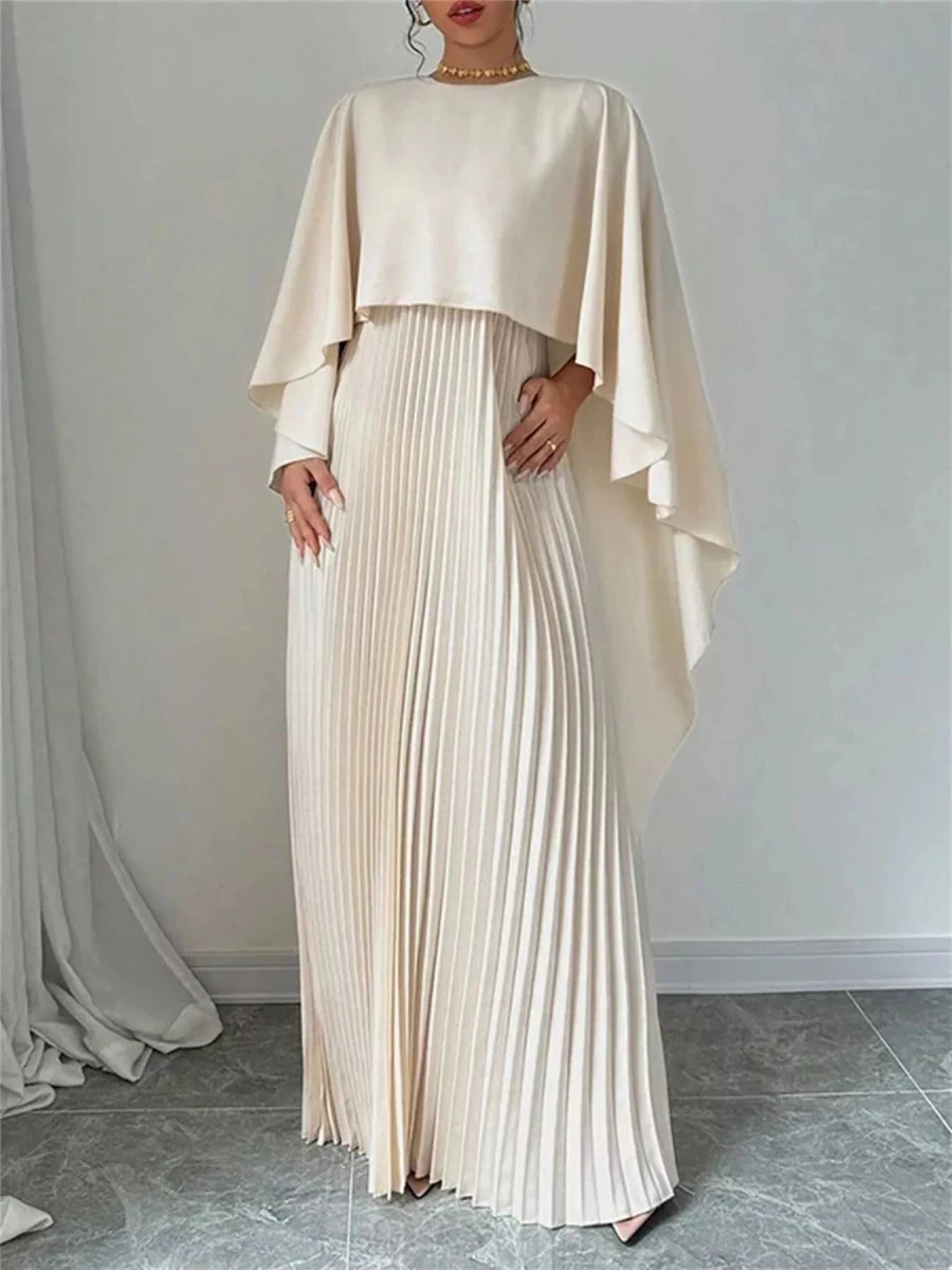 Cape Pleated Maxi Dress - 