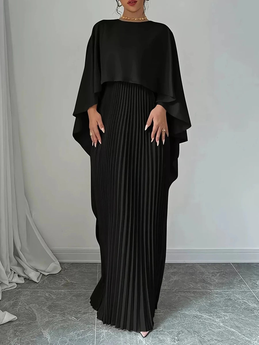Cape Pleated Maxi Dress - 