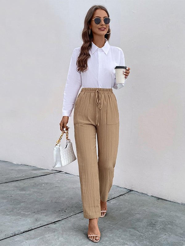 Casual elastic waist pleated women's pants - Bottoms