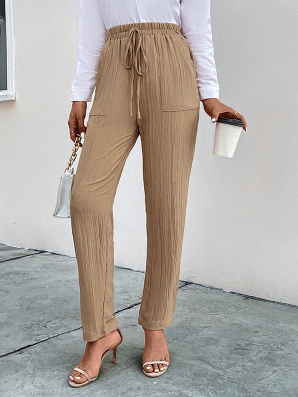 Casual elastic waist pleated women's pants - Bottoms