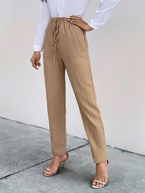 Casual elastic waist pleated women's pants - Bottoms