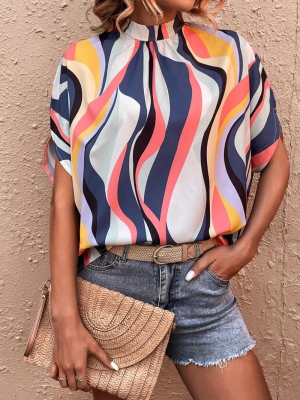 Casual Fashion Printed Slit Dolman Sleeve Top Women - Top