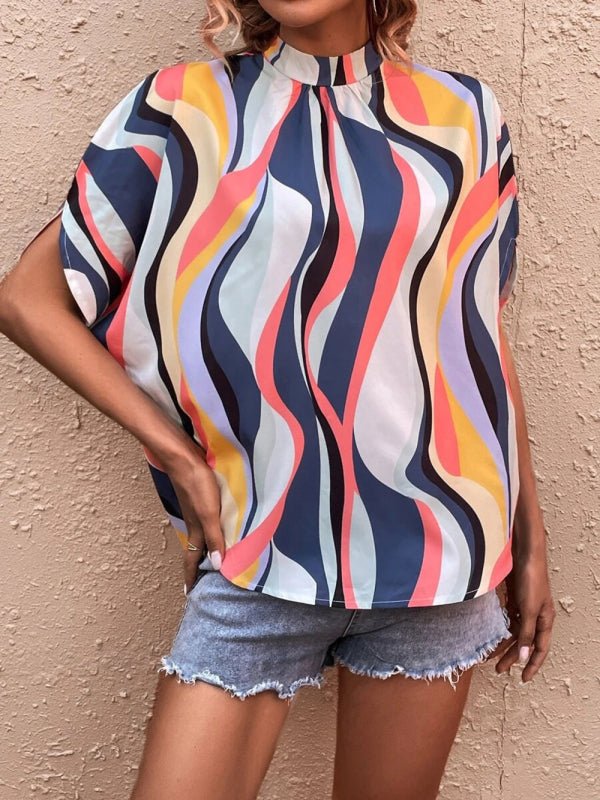 Casual Fashion Printed Slit Dolman Sleeve Top Women - Top