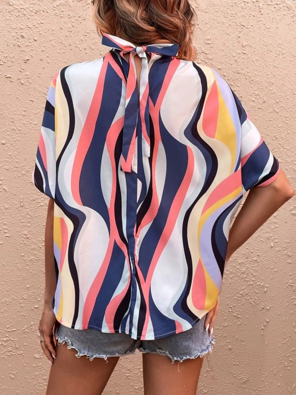 Casual Fashion Printed Slit Dolman Sleeve Top Women - Top