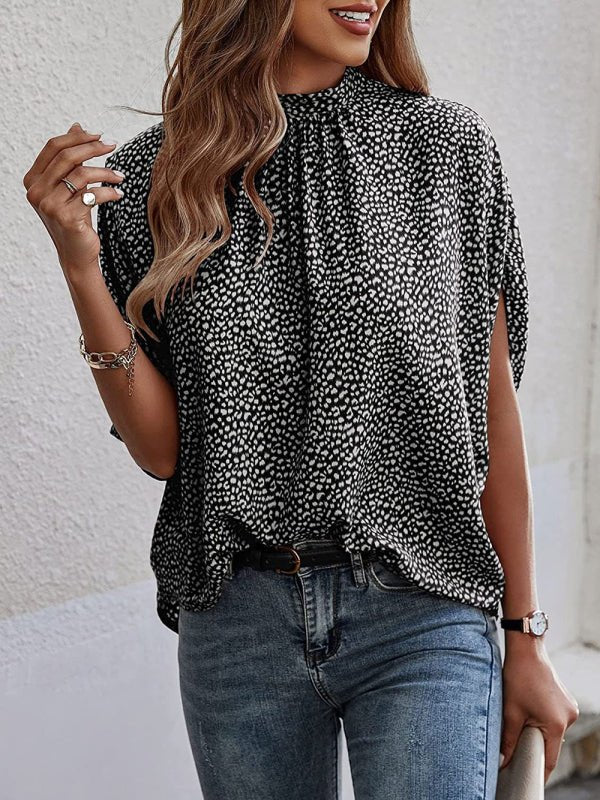 Casual Fashion Printed Slit Dolman Sleeve Top Women - Top