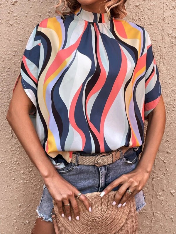 Casual Fashion Printed Slit Dolman Sleeve Top Women - Top