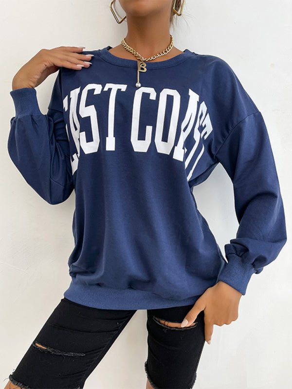 Casual Letter Print Loose Hoodie Top - Outerwear