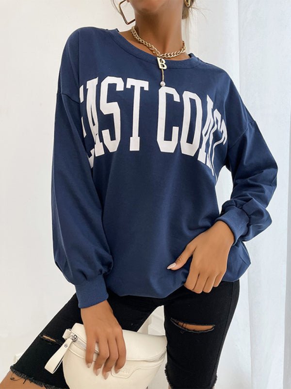 Casual Letter Print Loose Hoodie Top - Outerwear