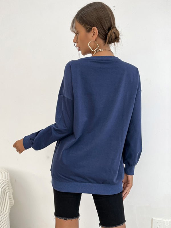 Casual Letter Print Loose Hoodie Top - Outerwear