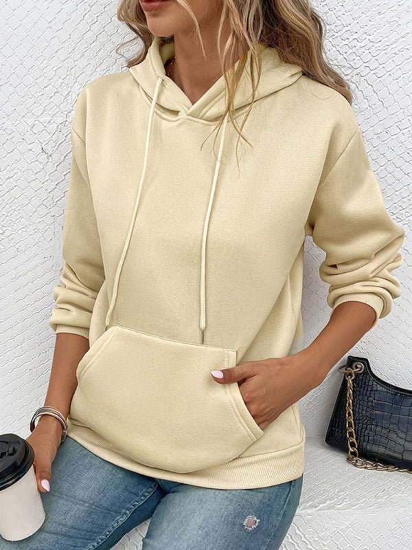 Casual Long Sleeve Solid Color Hooded Sweatshirt - Outerwear