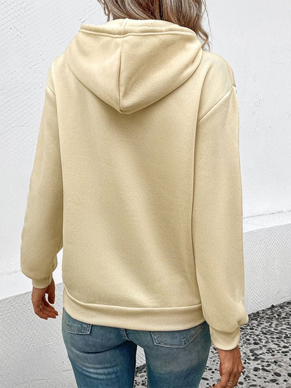 Casual Long Sleeve Solid Color Hooded Sweatshirt - Outerwear